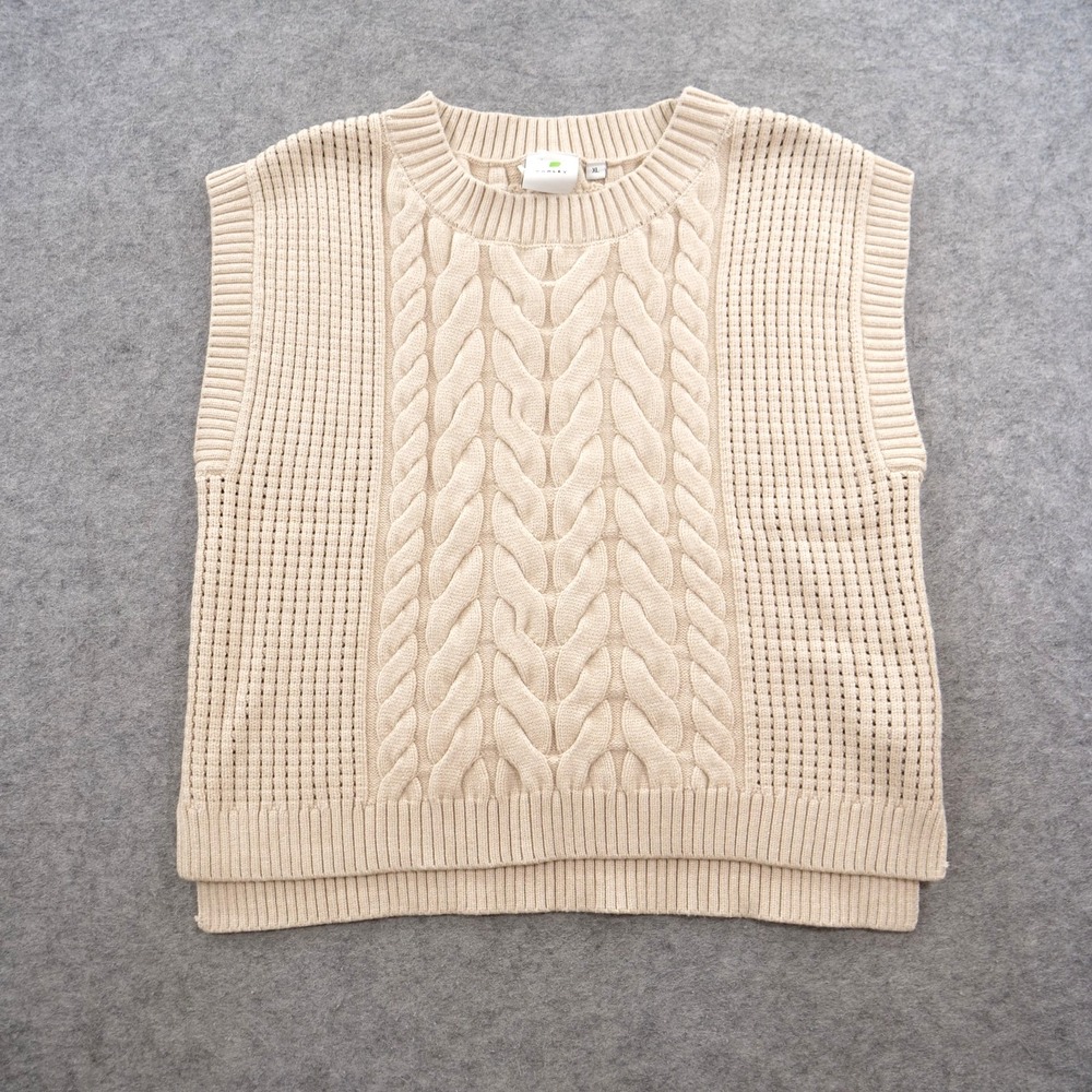 Varley Sweater Womens Extra Large Beige Cable Knit Tank Relaxed Quiet Luxury